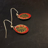 Green and Gold Scallop Oval Tin Earrings