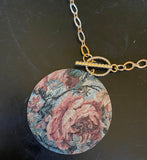 Pink Flower Tapestry Tin Necklace