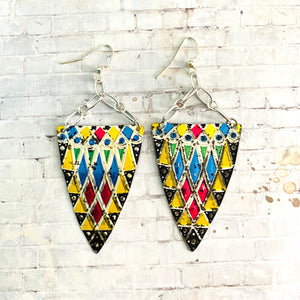 Stained Glass Triangle Tin Earrings