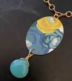 Blue and Yellow Floral Tin Necklace with Beads
