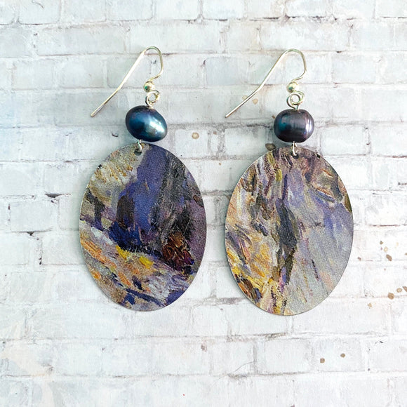 Painted Rock Shoreline Tin Earrings with Bead