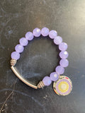 Lavender Faceted Glass Bead with Silver Tin Charm Bracelet