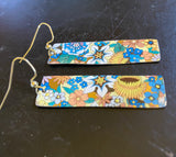 Multicolored Floral Rectangle Tin Earrings