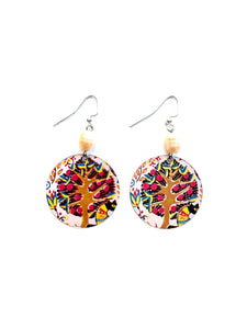 Colorful Trees Tin Earrings with Freshwater Bead
