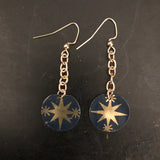 Midnight Blue with Gold Stars Tin Earrings on Chains