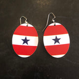 Red and White with Blue Star Oval Tin Earrings