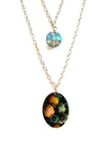 Adjustable Blue Floral on Black and Blue Bead Tin Necklace