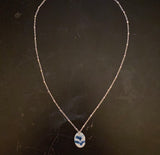 Blue and White Abstract Floral Tin Necklace