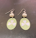 White Shamrock Oval Tin Earring with Freshwater Pearls