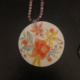 Orange Floral Tin Necklace with Beads