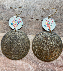 Floral two tiered Tin Earrings