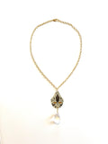Grey and Gold Filigree with Crystal Tin Necklace