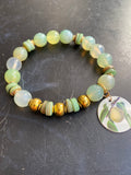 Jade and Quartz with Shell Bead and Gold Tin Charm Bracelet
