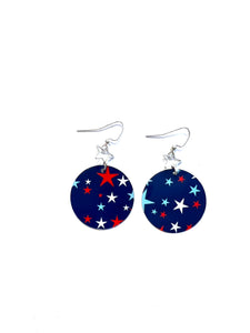 Red, White and Blue Stars Tin Earrings with Silver Star