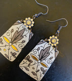 Grey and Gold Filigree Tin Earrings with Rhinestones