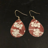 Red Cherry Blossom Teardrop Tin Earrings