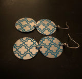 Tiered Silver and Blue Quatrefoil Circle Tin Earrings