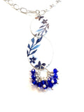 Two Tiered Navy Floral Tin Necklace with Beads