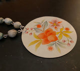 Orange Floral Tin Necklace with Job’s Tears Beads