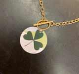 Green Shamrock Circle Tin Necklace