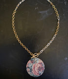 Pink Flower Tapestry Tin Necklace