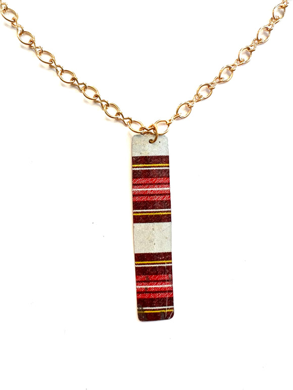 Plaid Stripe Long Rectangle Tin Necklace