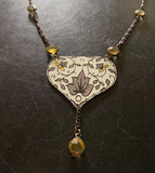 Gold and Grey Filigree Tin Necklace with Beads