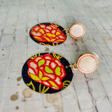 Pink and Coral Floral Post Tin Earrings