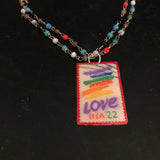 Love Stamp Tin Necklace with Beaded Strands
