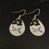 Blue Bird and Floral Tin Earrings