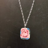 Rectangle Pink Rose Tin Necklace