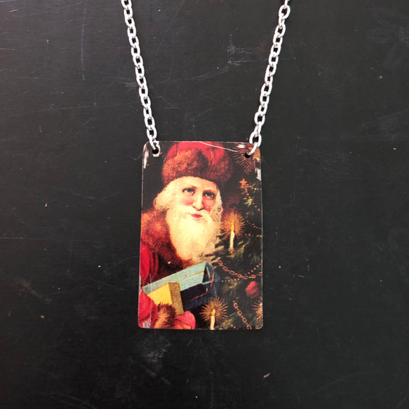 Santa with Candles Tin Necklace