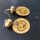Pumpkin Circle Tin Earrings with Gold Braided Bead
