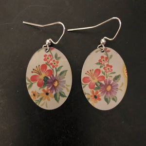Pink and Lavender Flowers Tin Earrings