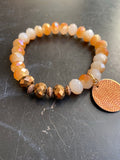 Burnt Orange and Cream Glass Bead Tin Charm Bracelet