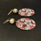 Red Cherry Blossom Tin Earrings with Pearl Bead