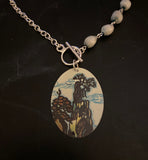 Asian Landscape Tin Necklace with Beads
