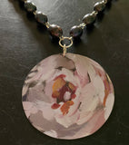 Pink and Grey Floral Tin Necklace with Freshwater Pearls