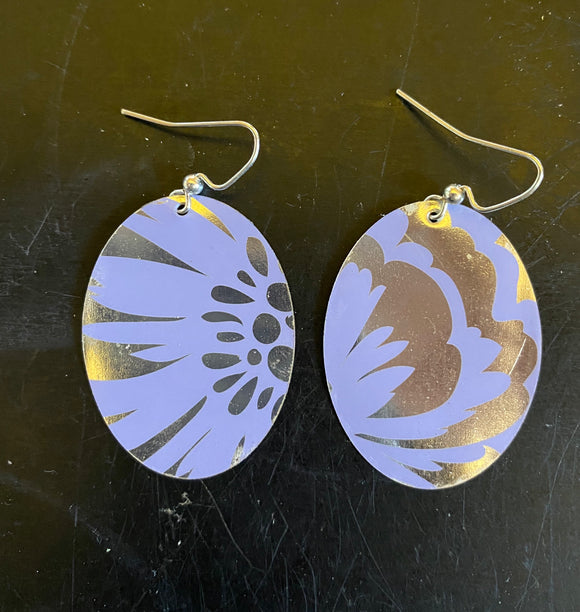 Lavender and Silver Abstract Floral Tin Earrings