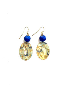 Crescent Moons with Fabric Beads Tin Earrings