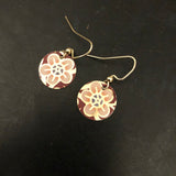 Pink and Brown Flower Tin Earrings