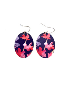 Pink Floral on Purple Tin Earrings