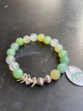 Jade and Quartz Bead with Silver Birds Tin Charm Bracelet