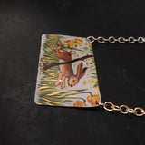 Running Rabbit with Daffodils Tin Necklace