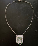 British Royalty Tin Necklace with Glass Beaded Chain and Rhinestone