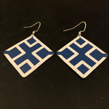 Blue and White Geometric Rectangle Tin Earrings