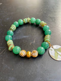 Jade and Shell Bead with Silver Tin Charm Bracelet