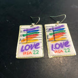 Love Stamp on Gold Tin Earrings