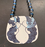 Blue Lovebirds Tin Necklace with Glass