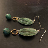 Green Waves Tin Earrings with Green Beads